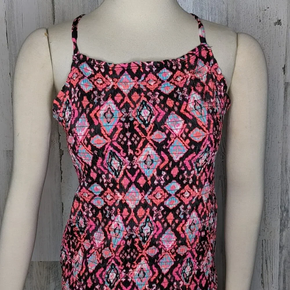 JUSTICE 18/20 Coral Tribal Smocked Crop Crisscross Tank NEW